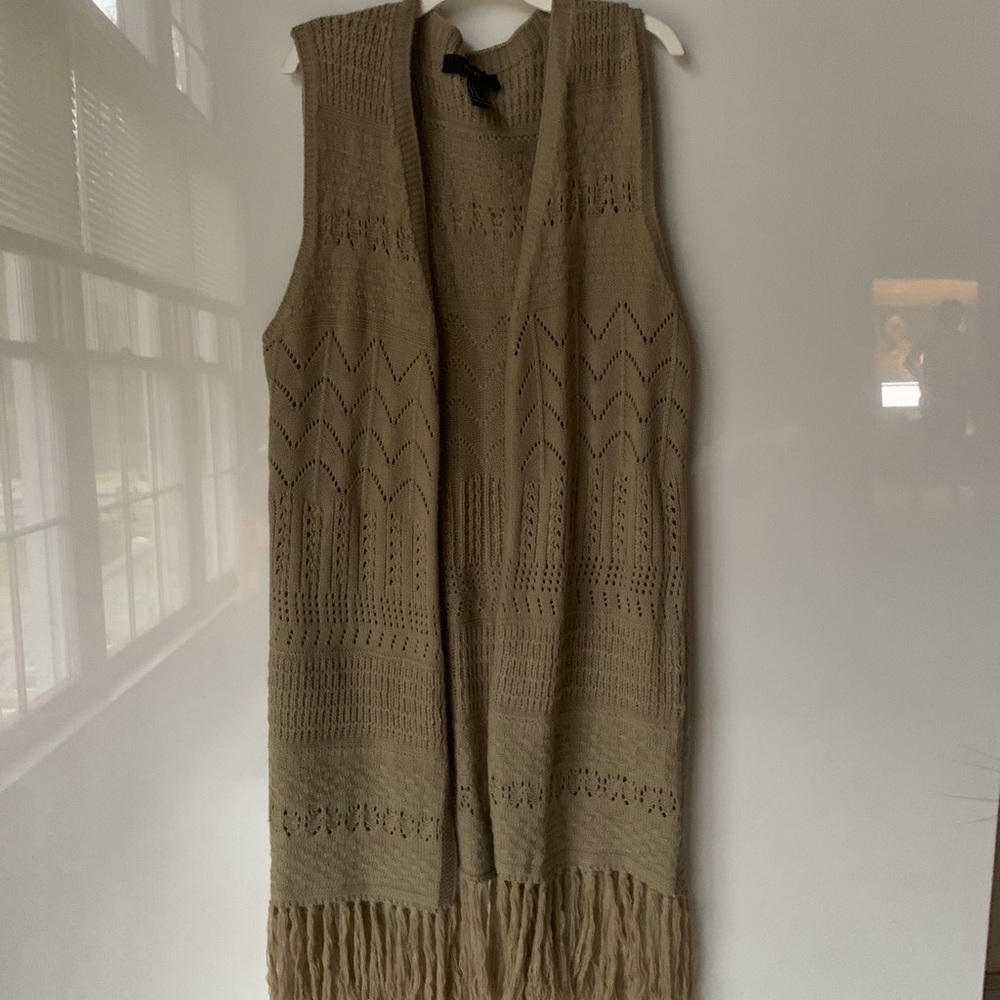 NWOT Tan Duster Vest with Fringe